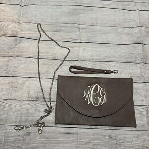 Brown Clutch with Chain Strap Monogrammed wCg